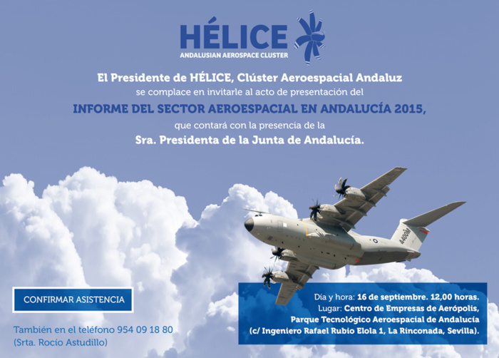 La Presidenta de la Junta de Andalucía confirma su asistencia al acto de presentación del informe del sector aeroespacial 2015. Cambio de horario
