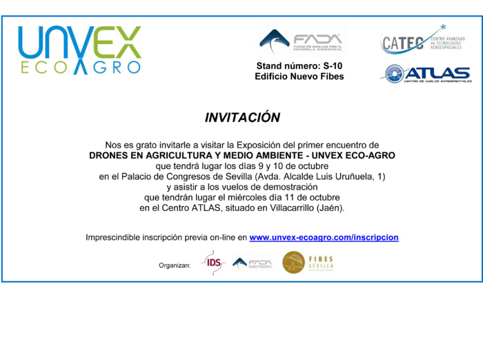 INVITACIÓN UNVEX ECO-AGRO - 9-11 DE OCTUBRE 2017 INVITACIÓN UNVEX ECO-AGRO - 9-11 DE OCTUBRE 2017