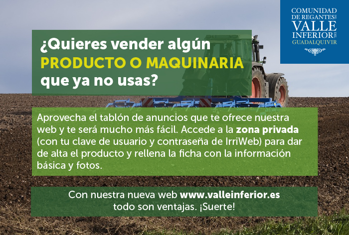 CRR Valle Inferior del Guadalquivir - ¿Quieres vender algún producto o maquinaria que ya no usas? 