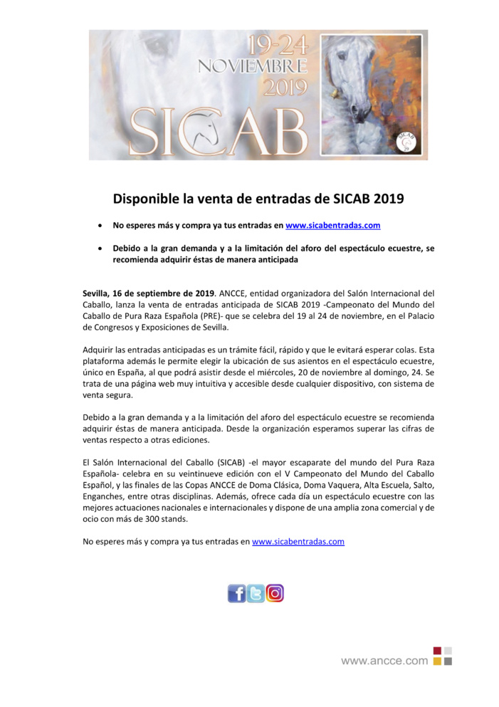 Disponible la venta de entradas de SICAB 2019