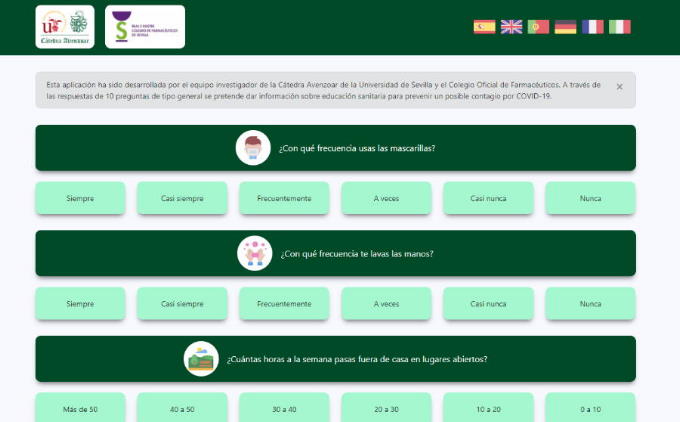 150.0000 usuarios de más de 100 países han hecho uso de la app del Colegio de Farmacéuticos de Sevilla y la Universidad de Sevilla que evalúa los hábitos de prevención y el riesgo de contagio frente al COVID-19 150.0000 usuarios de más de 100 países han hecho uso de la app del Colegio de Farmacéuticos de Sevilla y la Universidad de Sevilla que evalúa los hábitos de prevención y el riesgo de contagio frente al COVID-19