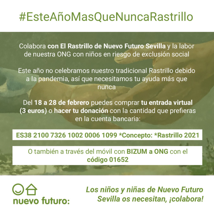 Nuevo Futuro Sevilla pone en marcha una campaña solidaria para recaudar fondos ante la imposibilidad de celebrar su tradicional Rastrillo Nuevo Futuro Sevilla pone en marcha una campaña solidaria para recaudar fondos ante la imposibilidad de celebrar su tradicional Rastrillo