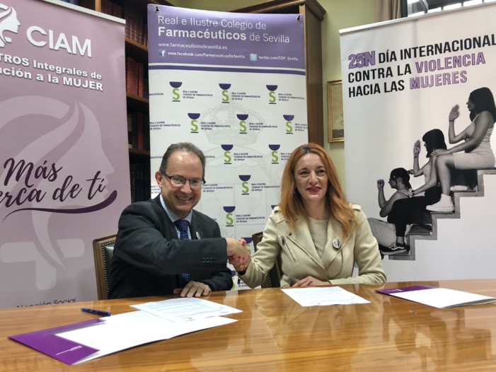 El Ayuntamiento de Sevilla y el Colegio de Farmacéuticos suscriben un convenio de colaboración por el que más de 400 farmacias de la ciudad ayudarán a informar, sensibilizar y prevenir sobre posibles casos de violencia de género El Ayuntamiento de Sevilla y el Colegio de Farmacéuticos suscriben un convenio de colaboración por el que más de 400 farmacias de la ciudad ayudarán a informar, sensibilizar y prevenir sobre posibles casos de violencia de género