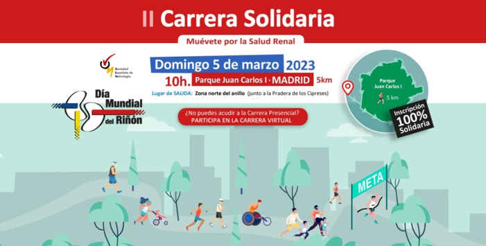 La Sociedad Española de Nefrología organiza la “II Carrera Solidaria Muévete por la Salud Renal”, en la que deportistas, sanitarios y pacientes renales participarán para sensibilizar sobre la enfermedad renal y apoyar a los afectados La Sociedad Española de Nefrología organiza la “II Carrera Solidaria Muévete por la Salud Renal”, en la que deportistas, sanitarios y pacientes renales participarán para sensibilizar sobre la enfermedad renal y apoyar a los afectados