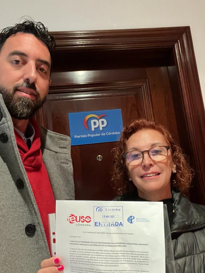El sindicato USO reclama al Partido Popular de Córdoba que inste y apoye una enmienda parcial de su grupo parlamentario a los presupuestos de Andalucía 2024 para saldar las deudas pendientes con los trabajadores de la enseñanza concertada El sindicato USO reclama al Partido Popular de Córdoba que inste y apoye una enmienda parcial de su grupo parlamentario a los presupuestos de Andalucía 2024 para saldar las deudas pendientes con los trabajadores de la enseñanza concertada