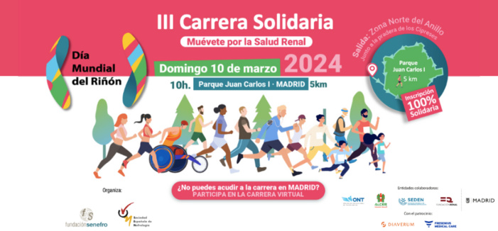 Nota informativa - Deportistas, sanitarios y pacientes renales participarán en la “III Carrera Solidaria Muévete por la Salud Renal” para sensibilizar sobre las enfermedades del riñón y apoyar a los afectados Nota informativa - Deportistas, sanitarios y pacientes renales participarán en la “III Carrera Solidaria Muévete por la Salud Renal” para sensibilizar sobre las enfermedades del riñón y apoyar a los afectados