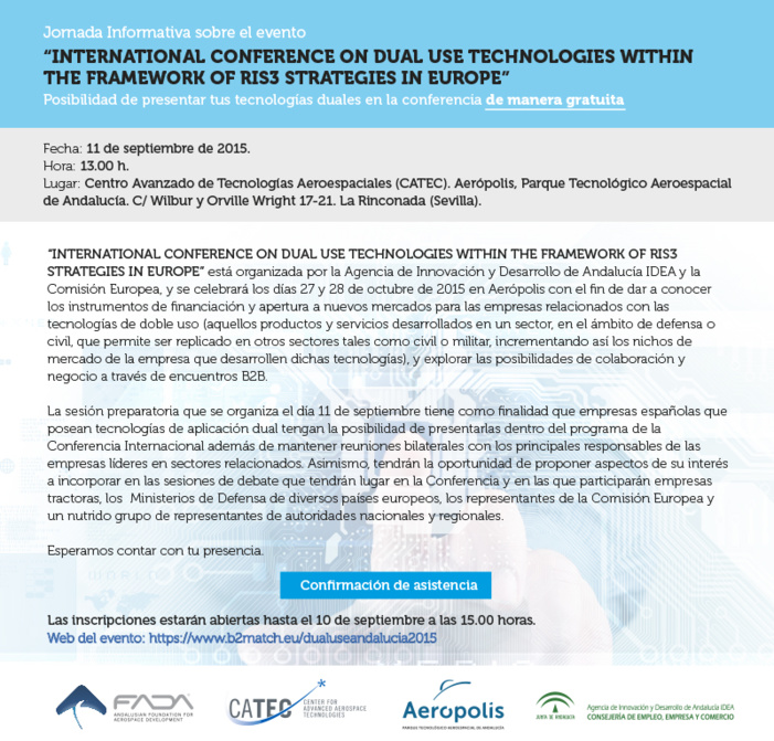 Jornada informativa sobre el evento “INTERNATIONAL CONFERENCE ON DUAL USE TECHNOLOGIES WITHIN THE FRAMEWORK OF RIS3 STRATEGIES IN EUROPE”
