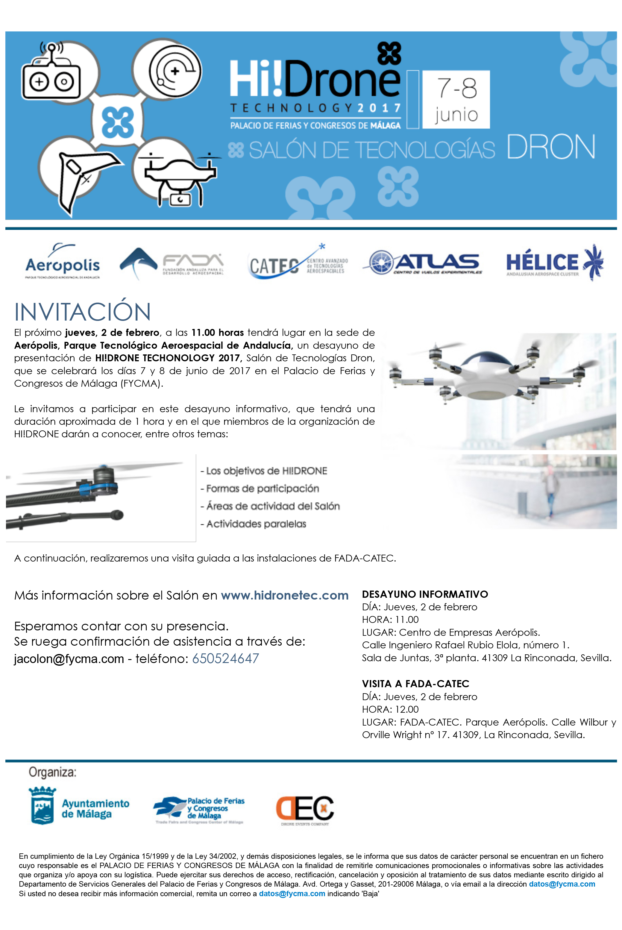 Presentación de Hi! Drone Technology 2017, en Parque Aerópolis el 2 de febrero