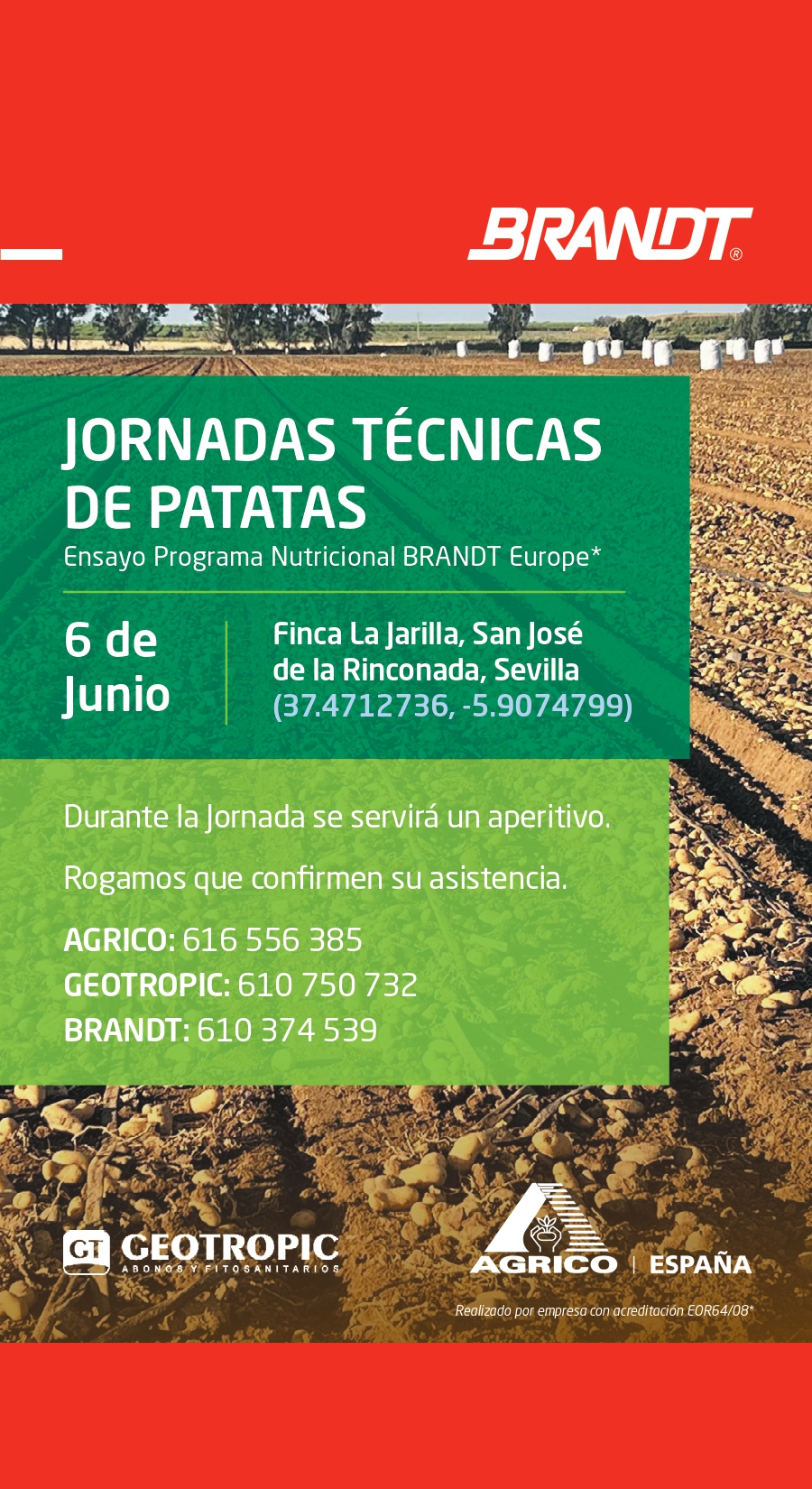 CONVOCATORIA DE PRENSA: BRANDT CELEBRA UNA JORNADA TÉCNICA DE PATATA EN SEVILLA PARA VALORAR UN ENSAYO DESARROLLADO CON UNA ESTRATEGIA DE PRODUCTOS QUE USA UN 30% MENOS DE FERTILIZANTES, EN LA LÍNEA CON LA AGENDA 2030 CONVOCATORIA DE PRENSA: BRANDT CELEBRA UNA JORNADA TÉCNICA DE PATATA EN SEVILLA PARA VALORAR UN ENSAYO DESARROLLADO CON UNA ESTRATEGIA DE PRODUCTOS QUE USA UN 30% MENOS DE FERTILIZANTES, EN LA LÍNEA CON LA AGENDA 2030