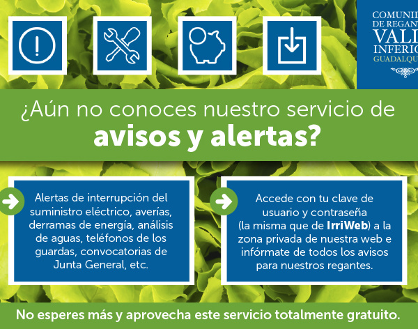 CRR Valle Inferior del Guadalquivir - ¿Aún no conoces nuestro servicio de avisos y alertas?