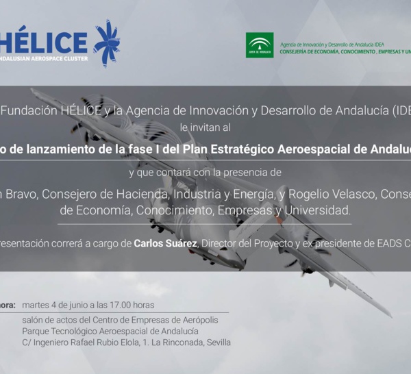 RECORDATORIO: Invitación Presentación Plan Estratégico Aeroespacial de Andalucía - Martes 4 de junio 17.00 h. en Aerópolis