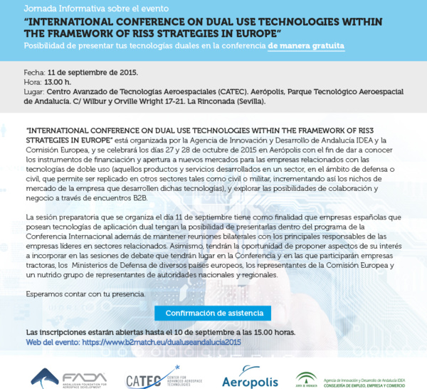 Jornada informativa sobre el evento “INTERNATIONAL CONFERENCE ON DUAL USE TECHNOLOGIES WITHIN THE FRAMEWORK OF RIS3 STRATEGIES IN EUROPE”